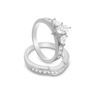 Juego de Anillos de Boda de Plata de Ley 925 con Circonita Cúbica de 2.50 Quilates, Corte Marquesa y Trillón, para Mujer, Anillo de Compromiso - Product Image 2