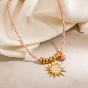 Collar de Acero Inoxidable con Colgante de Sol en Espiral Multinivel y Diseño Geométrico con Patrón Meteorológico para Mujer, Estilo Vacacional - Product Image 4