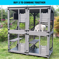 Imperméable à l'eau de luxe moderne solide mode chat Villa bois Catio enceinte abri extérieur
