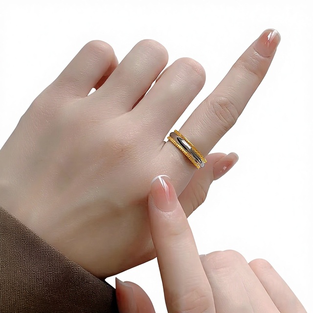 Cross-border for Explosions Stainless Steel U-shape 18k Gold Fashion Electric Simple Couple Ring
