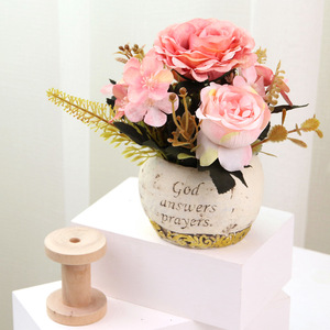 Arreglos Florales Artificiales en Jarrones de Cerámica con Texto 'Dios Responde las Oraciones', Flores Decorativas para Interiores, Paquete de Varias Piezas - Product Image 3