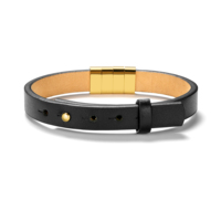 Bracelet pour homme en acier inoxydable plaqué or PVD 2023 avec perles en cuir véritable pour gravure de nom