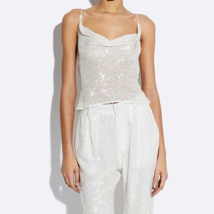 Custom Sequined Women's <strong>Top</strong> Sleeveless Sequin Cowl Cami <strong>Top</strong> Backless Tie <strong>Sparkly</strong> <strong>Tops</strong> for Women - Product Image 3