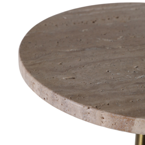 Travertine Top <b>Side</b> <b>Table</b> With Brass Stem And Stone Base For Modern Home Decor - Product Image 6