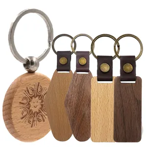 Porte-clés à disque en bois avec logo gravé par sublimation personnalisé porte-clés en bois rond blanc rectangulaire uni pour la gravure