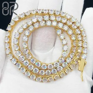 Lab Grown Diamond Tennis Chian Real Gold GIA IGI Certified Round Brilliant Cut 10K 14K Gold Tennis Necklace For Men Women