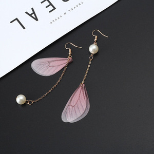 Pendientes <span class=keywords><strong>de</strong></span> mariposa con alas <span class=keywords><strong>de</strong></span> gasa y borlas, aretes largos <span class=keywords><strong>de</strong></span> dos perlas, estilo coreano, bohemio, Vintage, joyería chapada en oro - Product Image 6