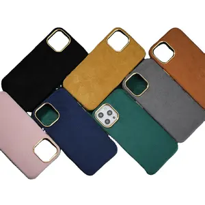 Thin Suede Back Full Protection Cover For Iphone 11 12 13 14 Pro Max Metal Camera Ring Botton Super Business Style Furry Case