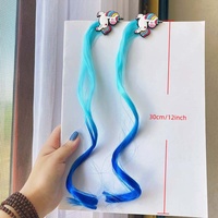 Perruque synthétique bouclée 2 pièces à dégradé de couleurs, motif petit cheval, accessoires pour perruque de filles, épingle à cheveux, cadeau de vacances pour enfants - Vente chaude