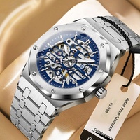 Montre Binbang pour homme, entièrement automatique, mécanique, tourbillon, squelette, acier inoxydable, résistante à l'eau 30M, design ajouré