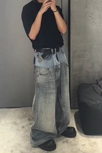 <span class=keywords><strong>Jeans</strong></span> da <span class=keywords><strong>Uomo</strong></span> Personalizzati 14 oz a Doppio Strato con Colori Contrastanti e Gamba Larga all'Ingrosso - Product Image 4