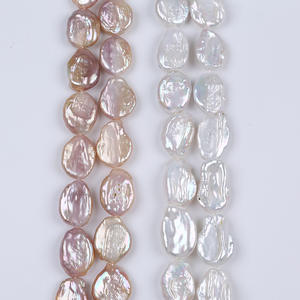 Perles semi-finies en vrac Wenchi 30065, 14-15mm, naturelles d'eau douce, ovales, baroques, en forme de taille, pour bijoux DIY, coloris blanc et rose - Product Image 1