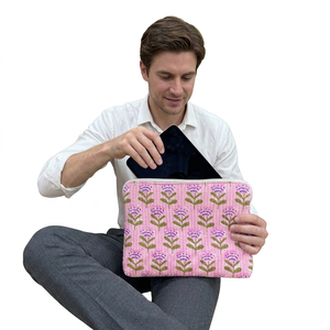 Stylish cotton quilted laptop cover 13 inch handmade floral print padded zipper sleeve protective <b>notebook</b> pouch everyday carry - Product Image 1