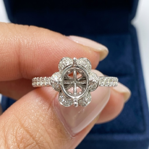 Flower Shape 18K Solid White Gold Diamond Engagement Ring Pave Setting Women's Classic Fine Jewelry Solitaire Semi Mount - Product Image 1