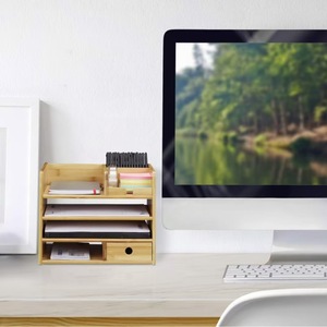 Office <b>Organizer</b> Bamboo Desktop Storage Rack With Drawers A4 <b>File</b> Holder Minimalist Style For Office Desk Use - Product Image 2