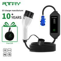 Chargeur EV portable de type 2, prise CEE 3 broches, ampérage réglable 10A/16A/20A/32A, 7kW avec voyant lumineux, chargeur de voiture