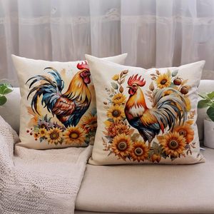 4 Pezzi Federe Decorative Stile Fattoria con Gallo, Design Gallo e <span class=keywords><strong>Girasole</strong></span> in <span class=keywords><strong>Acquerello</strong></span>, Ideali per Decorazioni Casa, Esterni, Terrazze e Giardini - Product Image 2