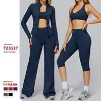 Ensemble de yoga en Spandex/Nylon uni, anti-transpiration, avec logo personnalisé, pour le sport, les loisirs, la course en extérieur, coupe ajustée et jambe large, vente en gros transfrontalière