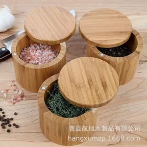 Wooden Spice Jar Set Magnetic Lid Airtight Storage For Kitchen Seasonings 10.41cm Height Solid <b>Bamboo</b> <b>Container</b> With Lids - Product Image 1