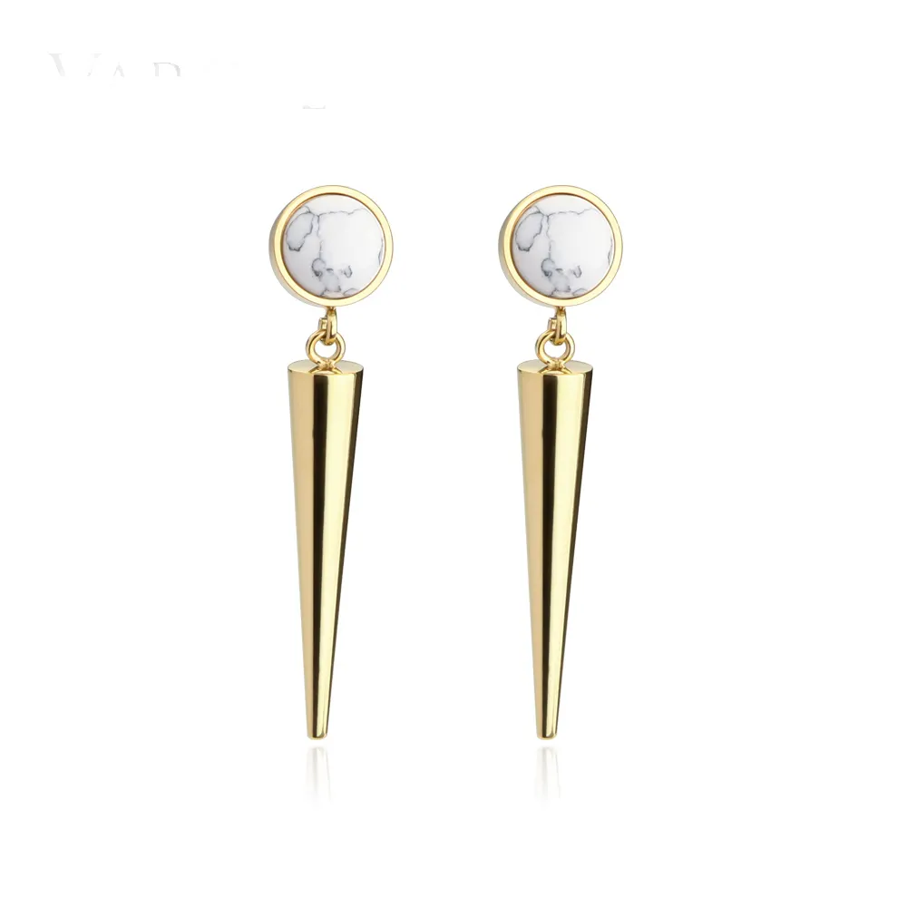Spike orecchini lunghi in pietra naturale orecchini a bottone Color oro orecchini pendenti in acciaio inossidabile per gioielli da donna.
