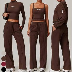 Nouvel ensemble de sport 4 pièces pour femme : débardeur de gym à manches longues, pantalon de jogging, sweat-shirt, gilet de yoga et brassière de sport - Product Image 3