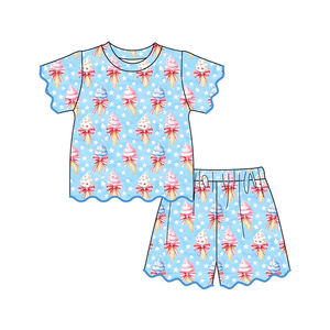 GSSO3545 Ensemble Enfant Personnalisé Fille Active avec Nœuds Roses et Imprimé Football, Manches Courtes et Ourlet Festonné, Vente en Gros - Product Image 3