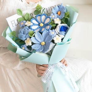 Toque real Flor Artificial Crochet Bouquet Handmade Fios De Malha Flores Presente para Decoração Romântica e Cotidiana - Product Image 2