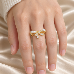 Anello con Fiocco per Donne, Elegante e Carino con Pietre Scintillanti, per Uso Quotidiano, Ufficio, Feste, Matrimoni, Appuntamenti, Regalo per Lei - Product Image 2