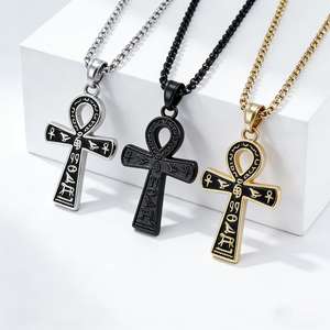 Collar con colgante de cruz Ankh de acero inoxidable unisex, estilo egipcio antiguo, joyería de moda urbana para hombres y mujeres - Product Image 1