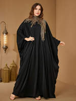 Robe de soirée élégante et modeste pour femmes, col mandarin, manches chauve-souris, patchwork de paillettes, satin, coupe ajustée, style musulman