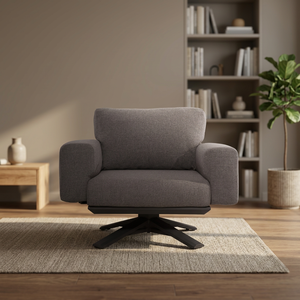 Sofá moderno de una plaza con cojín, respaldo acolchado, brazos acolchados y base giratoria de metal para sala de estar - Product Image 2