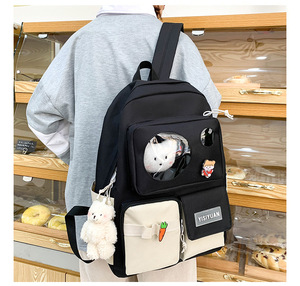 Middle School <b>Pack</b> New Korean the Bear Doll <b>Pack</b> for Girls Five Canvas Junior High Collage <b>Bag</b> for Girls - Product Image 6
