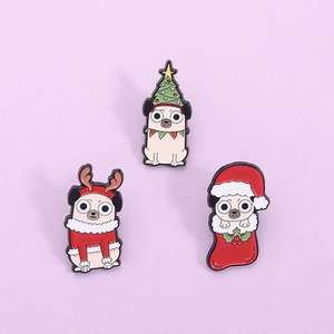 Natal anjing Enamel pin Santa Claus Elk pohon mode lencana kerah bros liburan perhiasan aksesoris hadiah - Product Image 2