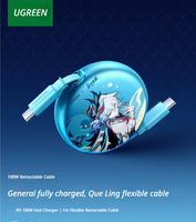 UGREEN Honkai Star Rail Yaoguang 100W Kabel Pengisi Daya Retractable PD100W Pengisian Cepat Kabel Ponsel USB-C PD3.0 1M