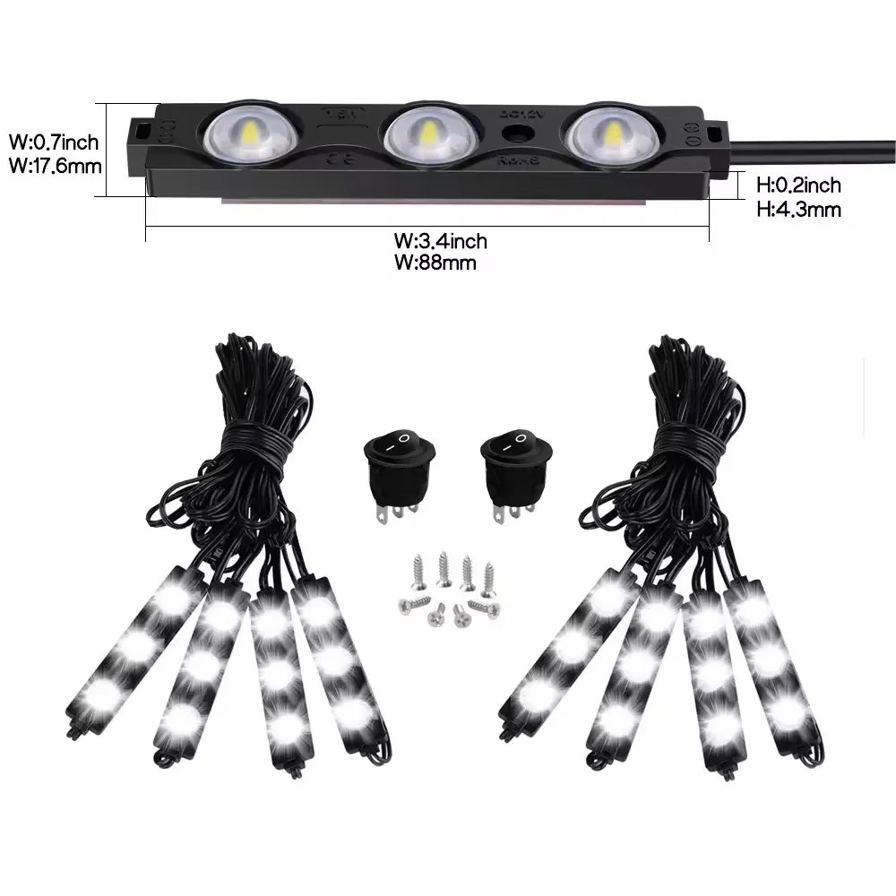 Jedison 8 ชิ้น LED รถบรรทุกกระบะเตียงไฟหินสีขาวบริสุทธิ์สําหรับ Van Off-Road ใต้เครื่องหมายด้านข้างรถเท้าราง