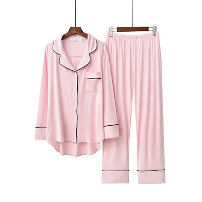 Soft Print Custom Logo Classic Long Sleeve Modal Pajamas Pyjamas Set Women