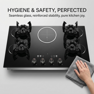 Table de cuisson encastrable 5 feux : 4 gaz et 1 plaque <span class=keywords><strong>vitrocéramique</strong></span> à induction infrarouge électrique + gaz + <span class=keywords><strong>cuisinière</strong></span> - Product Image 5