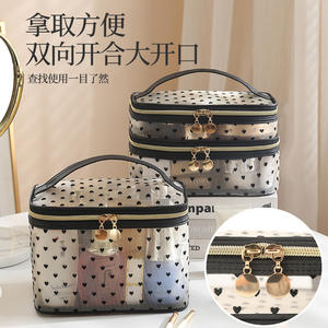 Trousse de maquillage en maille Beilian, grande capacité, double couche, avec fermeture éclair, pour le rangement en voyage - Product Image 3