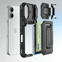 Étui de téléphone avec béquille pour cartes de crédit pour iPhone 17 Air 16 15 Pro Max Samsung Galaxy S25 Ultra Google Pixel 9 Pro Coques de protection