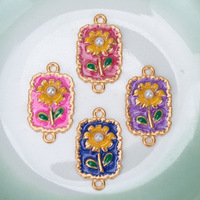 Pendentif rectangulaire tournesol en alliage de zinc plaqué or, effet goutte d'huile, accessoires DIY pour bracelet et collier, cadeau de fête, mariage, unisexe
