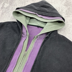 Sweat à capuche zippé Y2K de créateur Fabricants de sweats à capuche en éponge française délavés à l'acide Vestes Sweat à capuche zippé à double capuche - Product Image 3