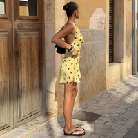 Robe de soirée moulante à pois en maille, col en V sexy, sans manches, pour femme