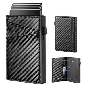 <b>Metal</b> Card Holder Compact Genuine Leather Anti-Theft <b>Wallet</b> For Men Credit Card Storage Vertical Bi-Fold Design - Product Image 1