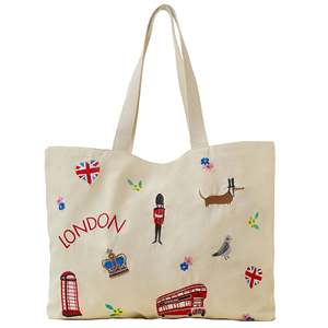 Large Capacity Canvas Shopping Shopper Bag Travel Tourist Souvenir Daily Commute Carryall <strong>Handbag</strong> Embroidered Canvas Tote Bag - Product Image 2