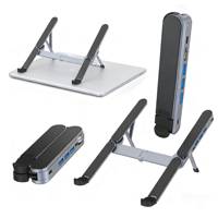 Support pour ordinateur portable en métal pliable réglable ergonomique pour bureau avec station d'accueil Support pour ordinateur portable en aluminium avec concentrateur USB