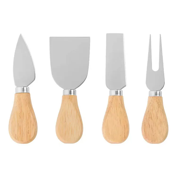 4-teiliges Set S/S Käse platte Messerset Käse messer Gummi Holzgriff Mit Bambus Runder Käse Schneide messer Eber