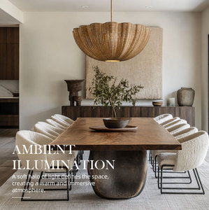 Large Diameter Natural Woven <b>Shell</b> Rattan Pendant <b>Light</b> Bohemian Hanging Lamp For Villa Dining Room Wabi Sabi Home Decoration - Product Image 4