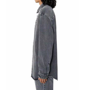 Camicie <span class=keywords><strong>di</strong></span> <span class=keywords><strong>jeans</strong></span> strappate a maniche lunghe da uomo personalizzate camicie <span class=keywords><strong>di</strong></span> <span class=keywords><strong>jeans</strong></span> invecchiate Vintage da uomo grigio scuro - Product Image 5