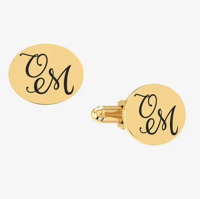 Inspire Men's High Quality Stainless Steel Cuff Links Luxury Customized Oval Initials Gold Plated Creative Design Shirts Gift