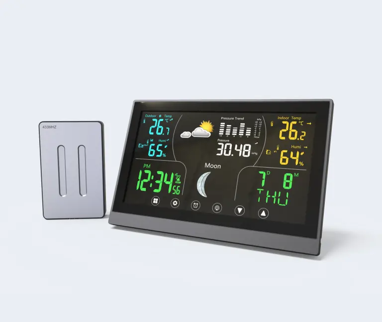 Hochpräzises Innen-Außen thermometer Hygrometer Farbe Digitales Wetter thermometer Prognose station mit Atom uhr